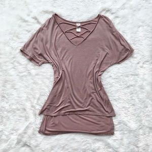 “Messy Buns Lazy Days” Crisscross Beige Top
